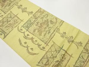 本場筑前博多四角に草花・抽象模様織出し名古屋帯